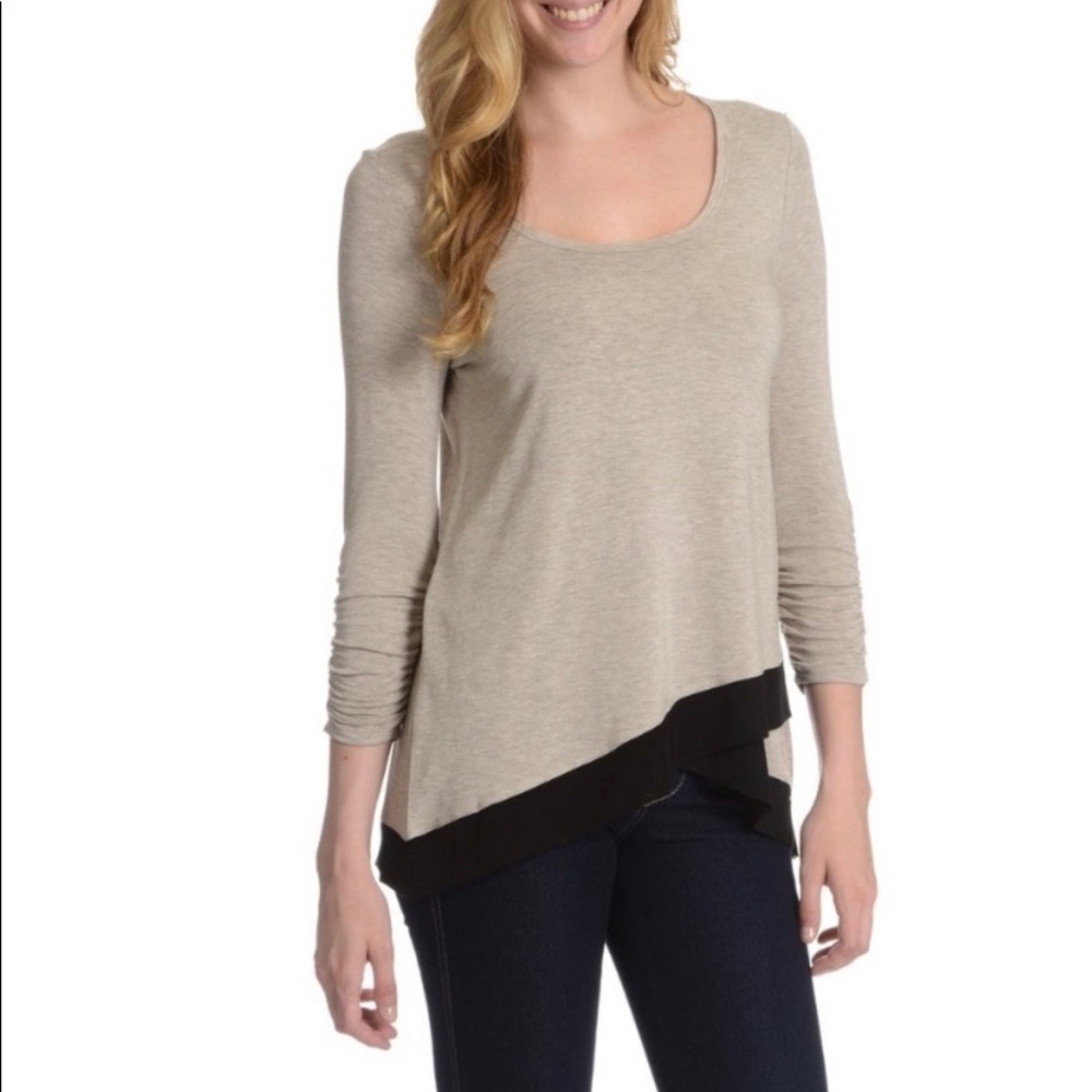 Chelsea & Theodore Contrast Tunic Top Gray Black Size M - Picture 7 of 7